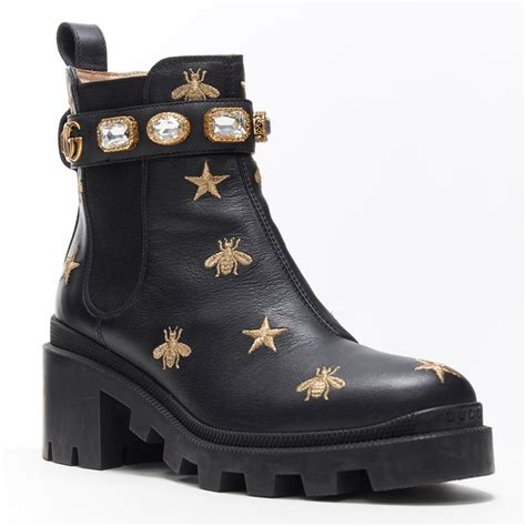 black gucci shoes with jewels|Gucci jeweled boots.